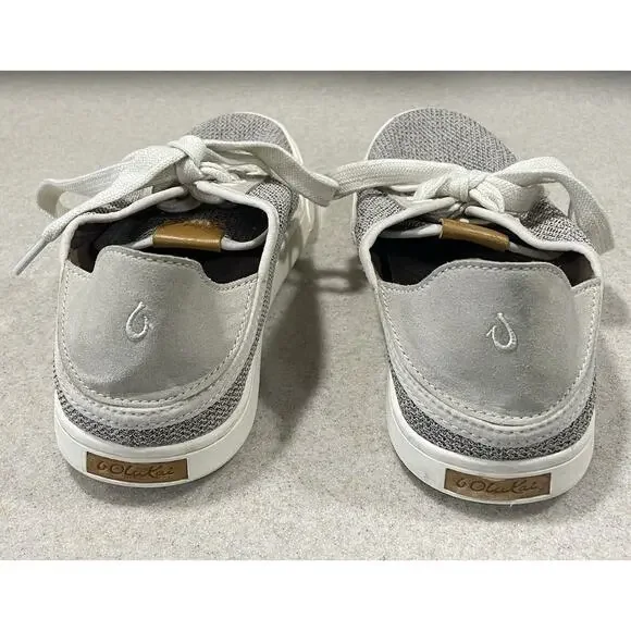 OluKai Women's Pehuea Li Shoe Size 7 Lace Up Sneaker Convertible Gray Tapa Mesh - Picture 3 of 11